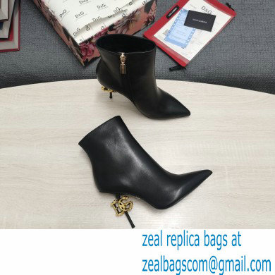 Dolce  &  Gabbana Thin Heel 10.5cm Leather Ankle Boots Black with Baroque DG Heel 2021